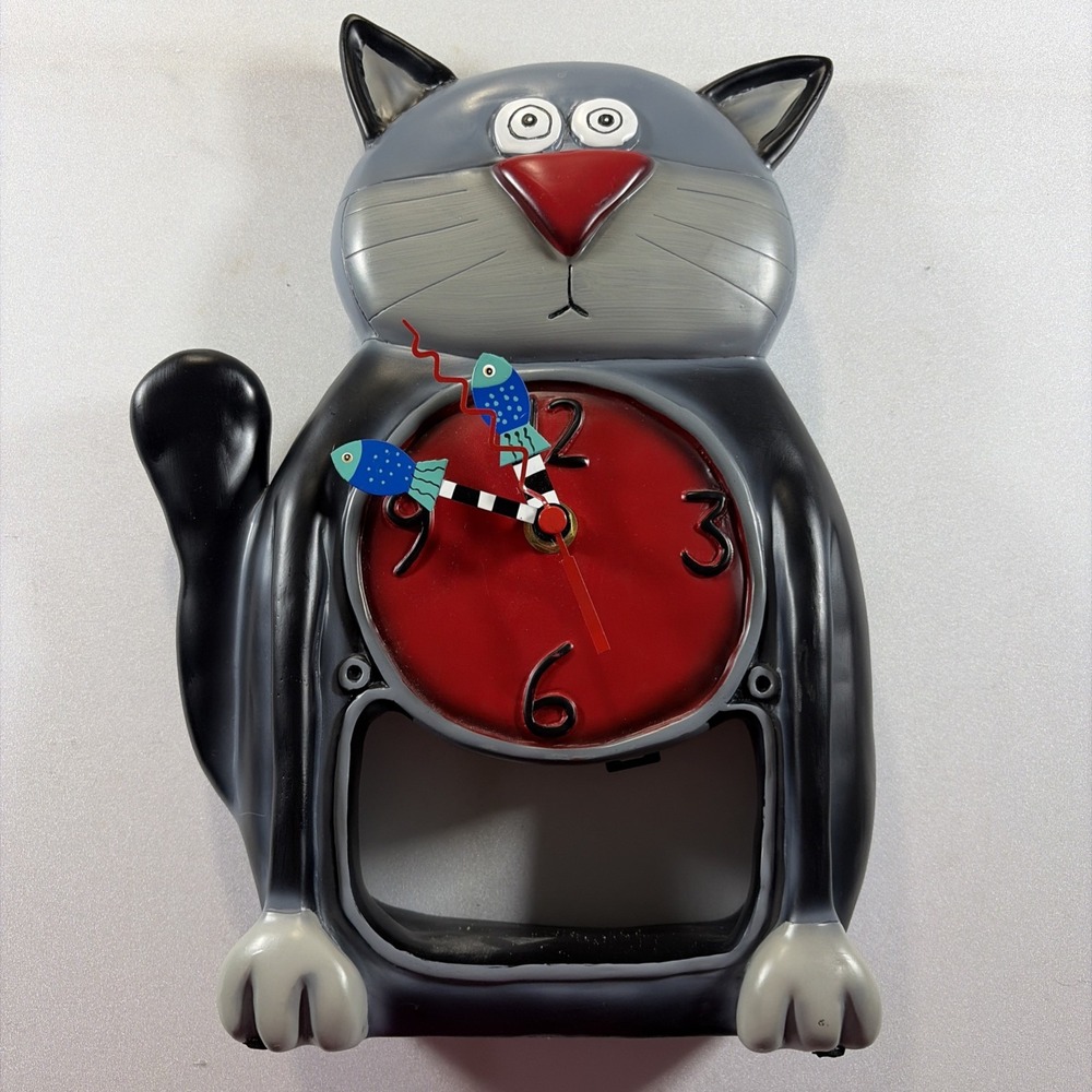 HARD TO FIND Allen Designs P1050 Black Kitty Cat Clock - STANDS or HANGS